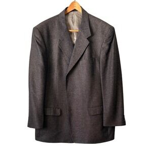 VTG Countess Mara Mens 46R Herringbone Blazer Brown 3-Button Wool Blend Classic